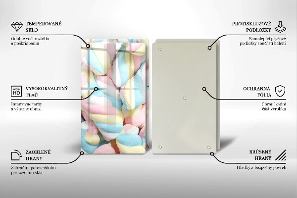 Üveg vágódeszka Színes mályvacukor