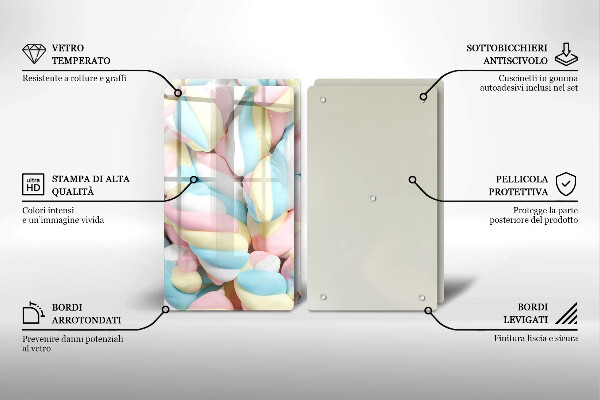 Üveg vágódeszka Színes mályvacukor