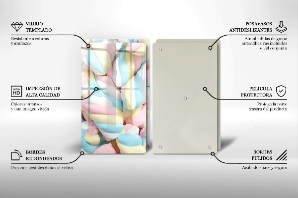 Üveg vágódeszka Színes mályvacukor