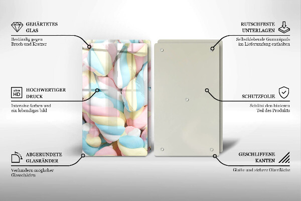 Üveg vágódeszka Színes mályvacukor