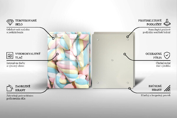 Üveg vágódeszka Színes mályvacukor