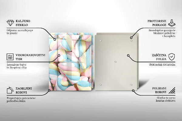 Üveg vágódeszka Színes mályvacukor