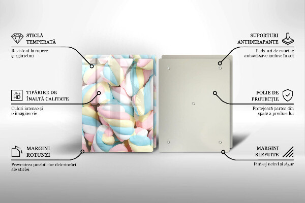 Üveg vágódeszka Színes mályvacukor