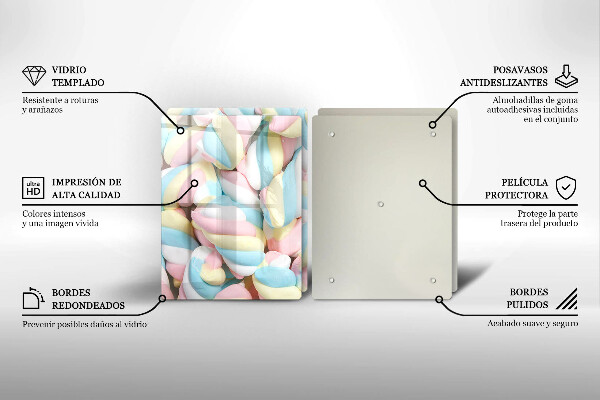 Üveg vágódeszka Színes mályvacukor