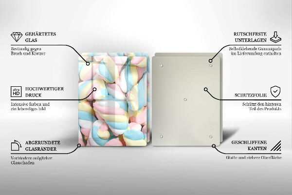 Üveg vágódeszka Színes mályvacukor