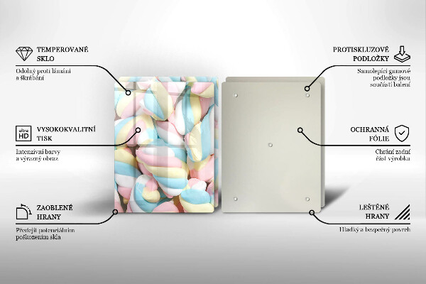 Üveg vágódeszka Színes mályvacukor