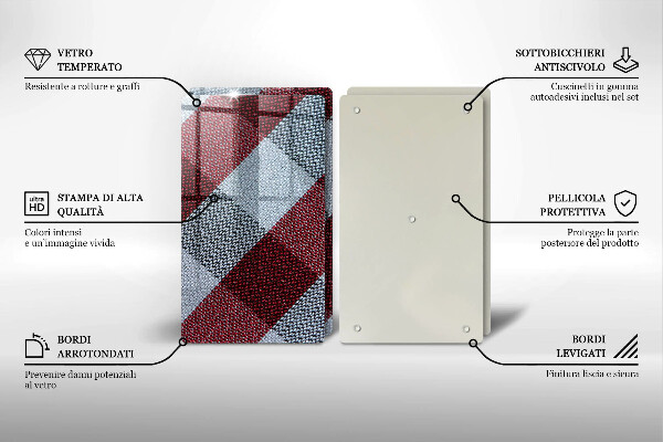 Üveg vágódeszka Piros-fehér kockás minta