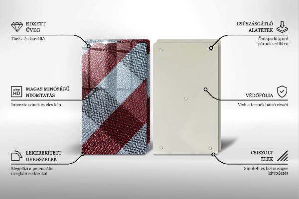 Üveg vágódeszka Piros-fehér kockás minta