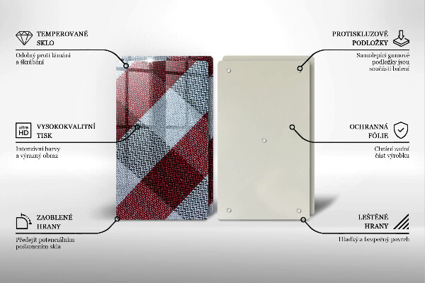 Üveg vágódeszka Piros-fehér kockás minta