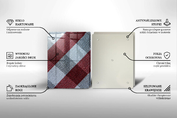 Üveg vágódeszka Piros-fehér kockás minta