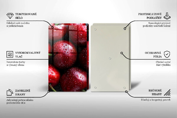 Üveg vágódeszka Közeli kép a cseresznye