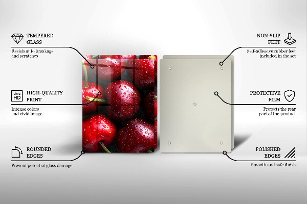 Üveg vágódeszka Közeli kép a cseresznye