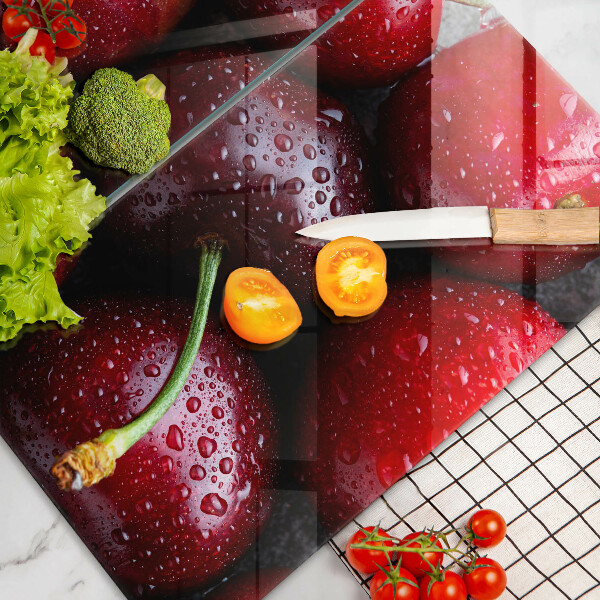 Üveg vágódeszka Közeli kép a cseresznye