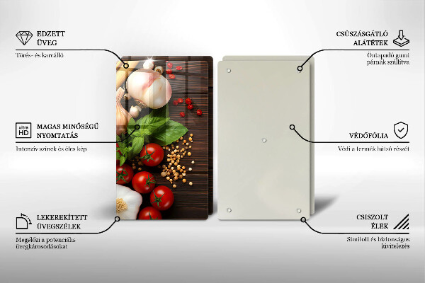 Üveg vágódeszka Zöldségek az asztalon