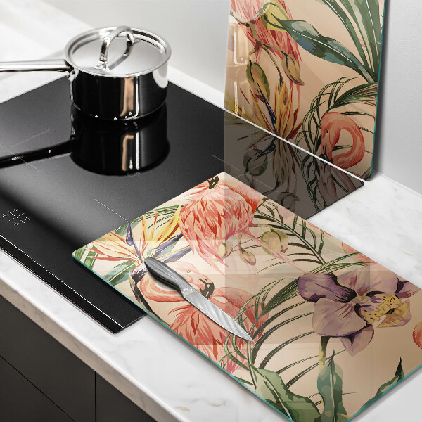 Üveg vágódeszka Flamingók illusztráció