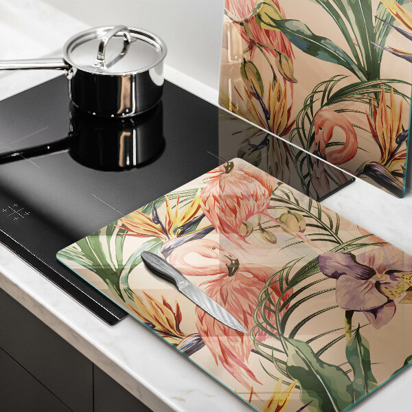 Üveg vágódeszka Flamingók illusztráció