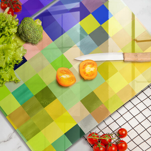 Üveg vágódeszka Színes pixel négyzetek