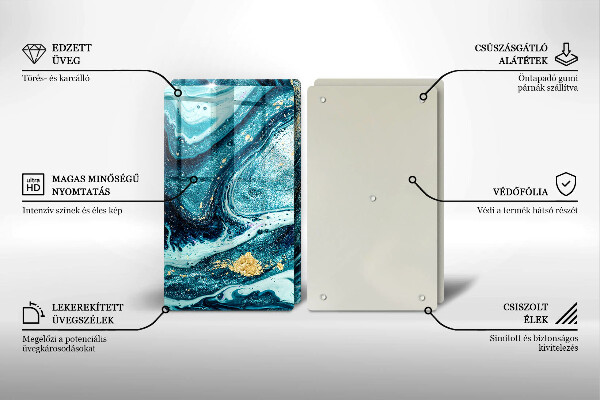 Üveg vágódeszka Kék arany absztrakció