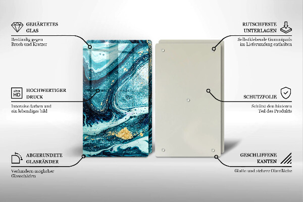 Üveg vágódeszka Kék arany absztrakció