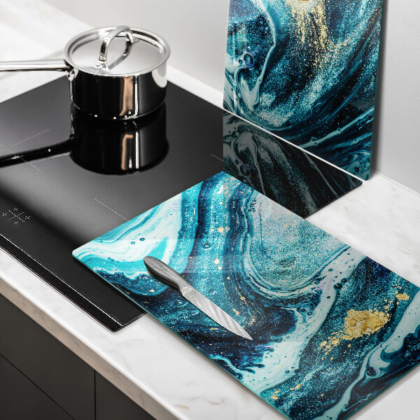 Üveg vágódeszka Kék arany absztrakció