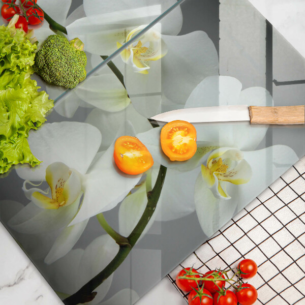 Üveg vágódeszka Fehér orchidea virágok
