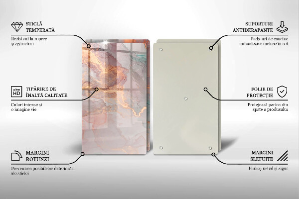 Üveg vágódeszka Márvány arannyal