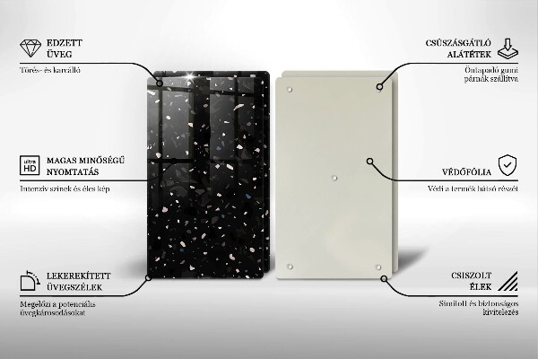 Üveg vágódeszka Sötét kőedény