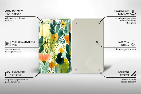 Üveg vágódeszka Festett virágok