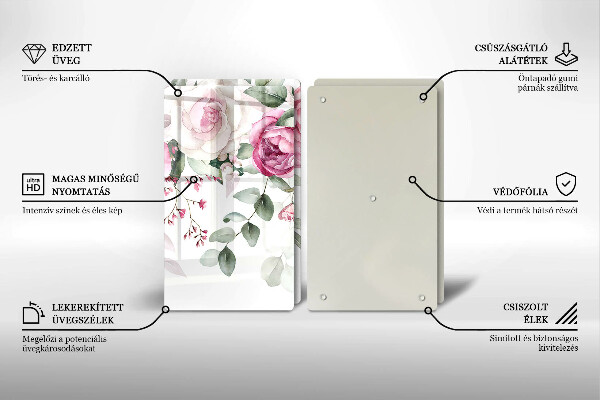 Üveg vágódeszka Akvarell rózsák
