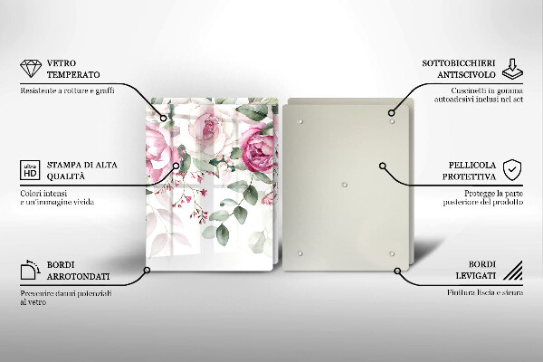 Üveg vágódeszka Akvarell rózsák