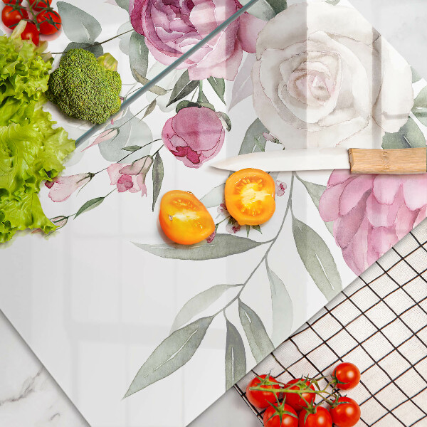 Üveg vágódeszka Akvarell rózsák