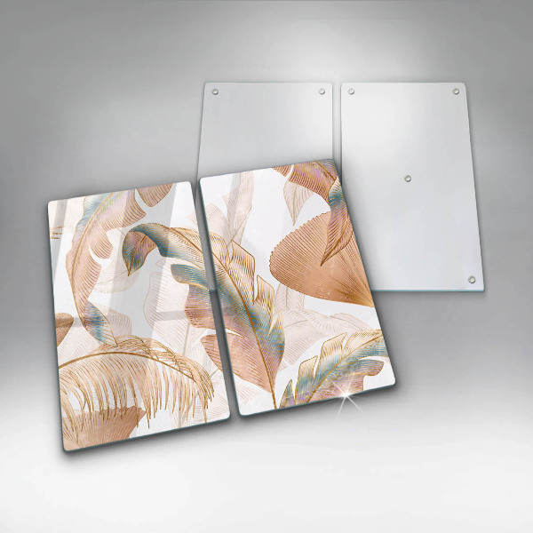 Üveg vágódeszka Boho tollak és levelek