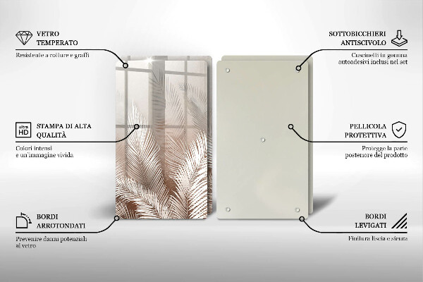 Üveg vágódeszka Boho növényzet levelei