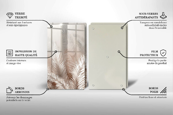 Üveg vágódeszka Boho növényzet levelei