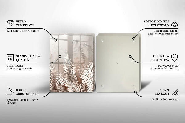 Üveg vágódeszka Boho növényzet levelei