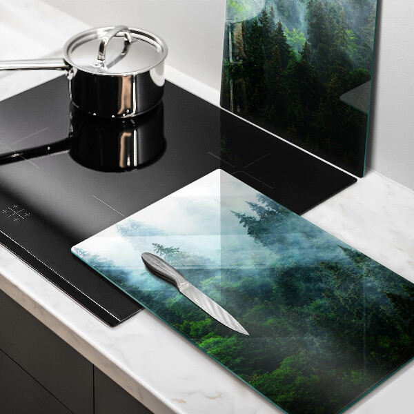 Üveg vágódeszka Erdő a ködben