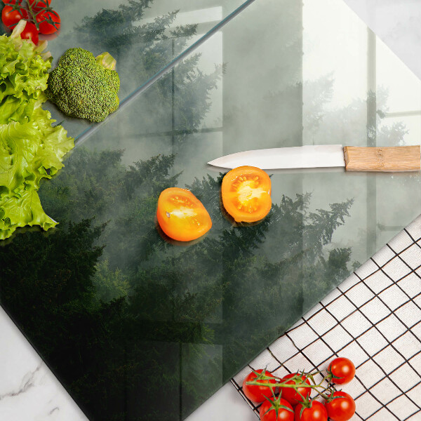 Üveg vágódeszka Ködös erdei táj