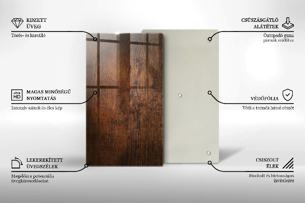 Üveg vágódeszka Sötét fa tábla