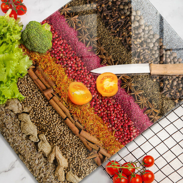 Üveg vágódeszka Színes fűszerek