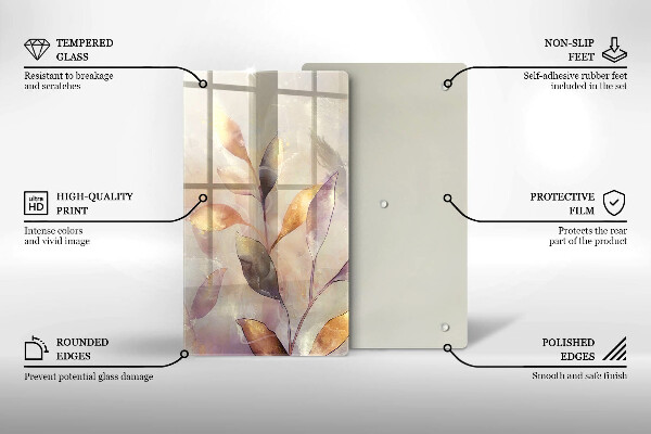 Üveg vágódeszka Festett boho levelek