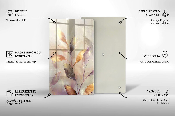 Üveg vágódeszka Festett boho levelek