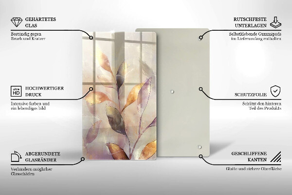 Üveg vágódeszka Festett boho levelek