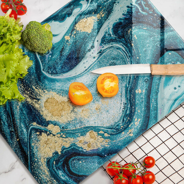 Üveg vágódeszka Kék arany absztrakció