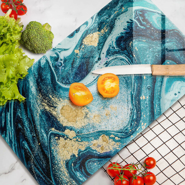 Üveg vágódeszka Kék arany absztrakció