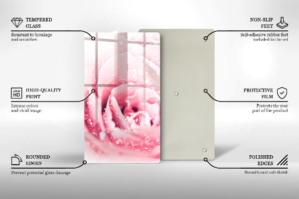 Üveg vágódeszka Harmatcseppek és rózsavirág