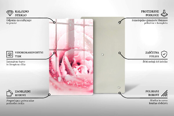 Üveg vágódeszka Harmatcseppek és rózsavirág