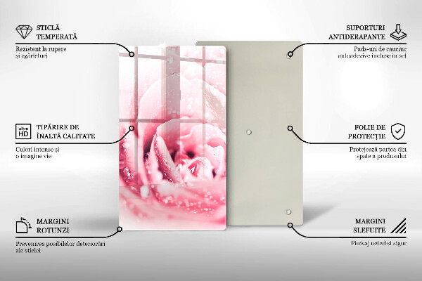 Üveg vágódeszka Harmatcseppek és rózsavirág