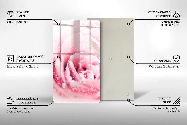 Üveg vágódeszka Harmatcseppek és rózsavirág