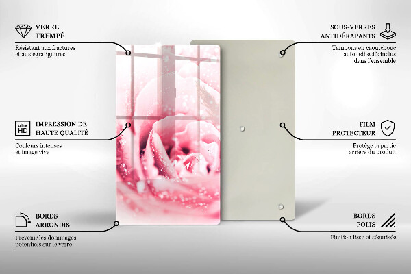 Üveg vágódeszka Harmatcseppek és rózsavirág