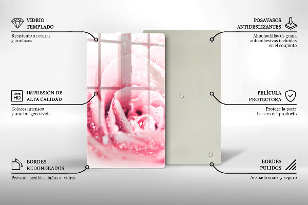 Üveg vágódeszka Harmatcseppek és rózsavirág